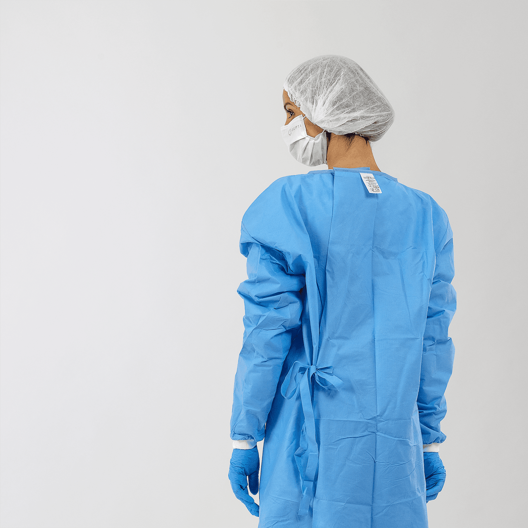 Avental Cirúrgico com mangas. Avental SMMMS. Avental Azul Cirúrgico. Jaleco cirúrgico.